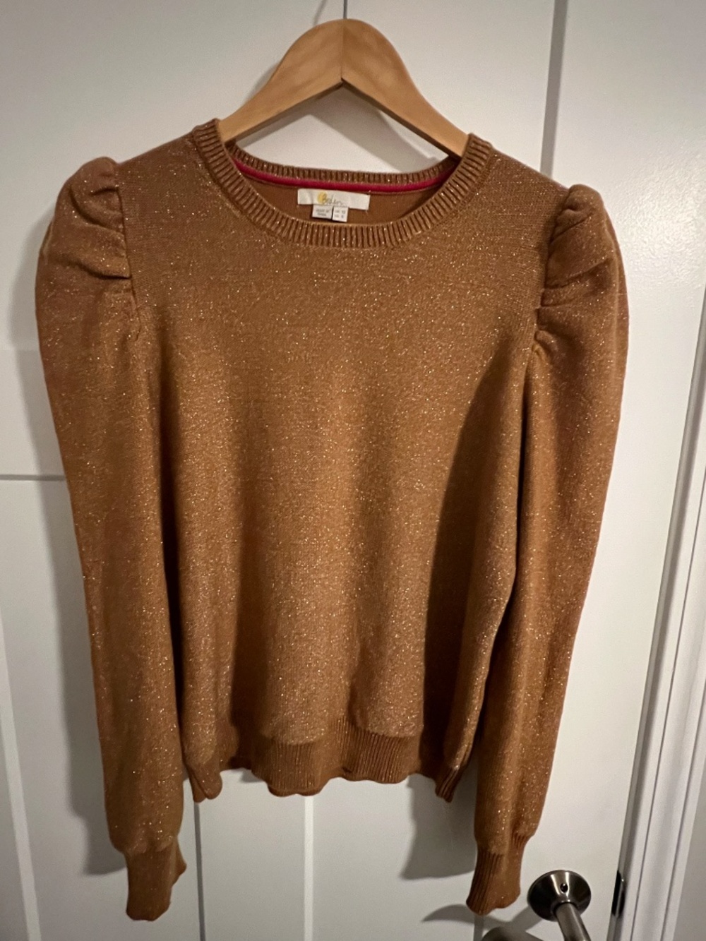Boden Sparkle Gold Metallic Puff Sleeve Sweater Size US - NWOT (Style K0527)